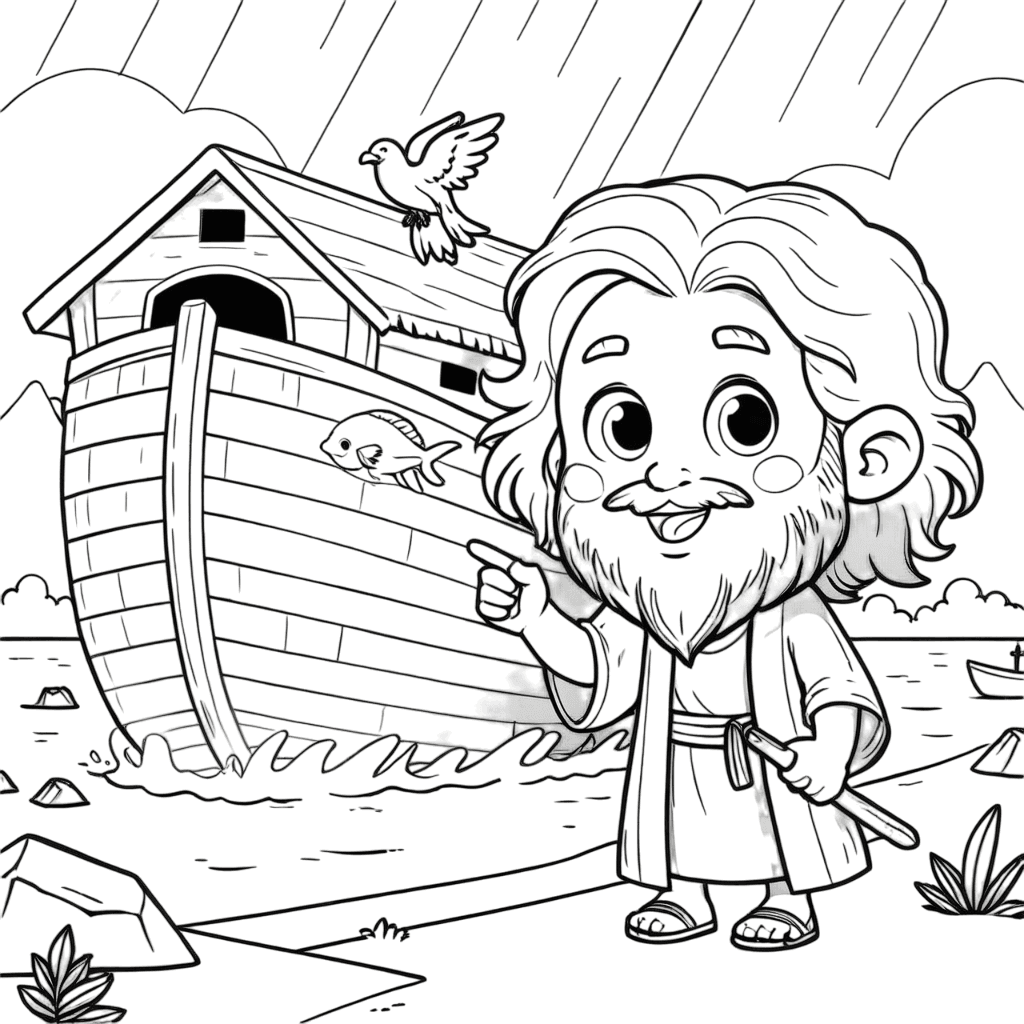 Noah zeigt seine Arche Ausmalbild