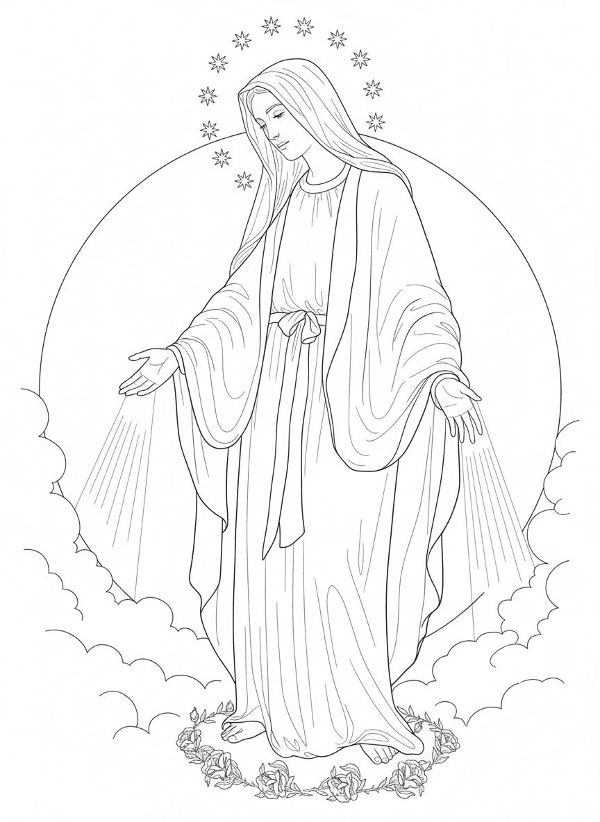 Strahlende Maria Ausmalbild