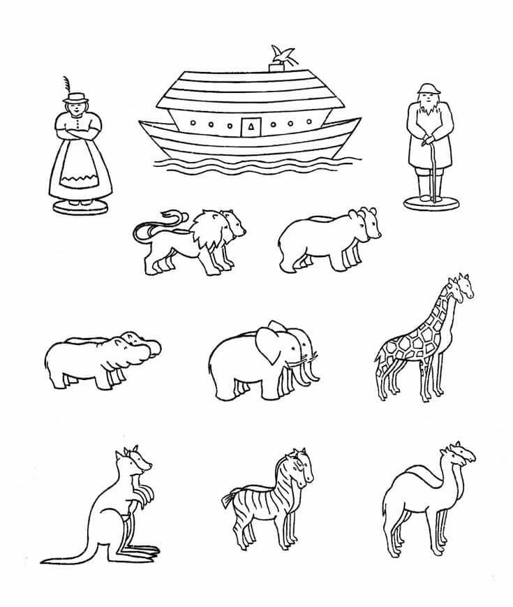 Tiere und Noahs Arche Ausmalbild