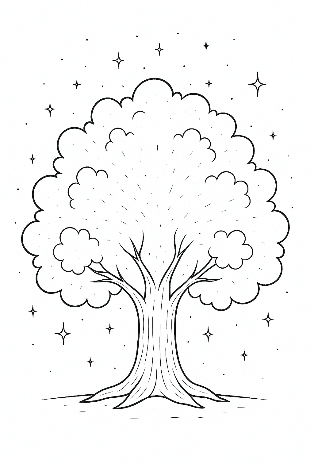 Baum unter Sternenhimmel Ausmalbild