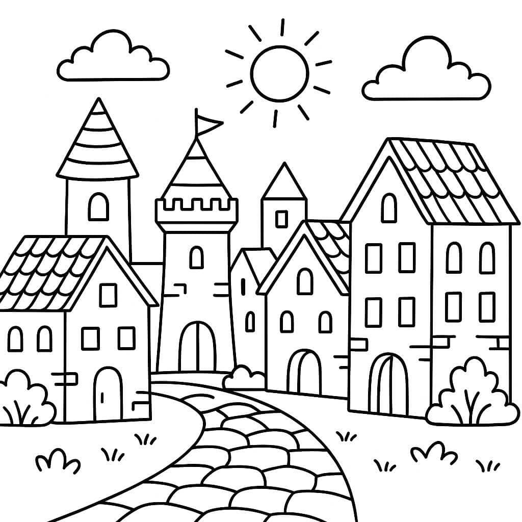 Mittelalterliche Stadt Ausmalbild