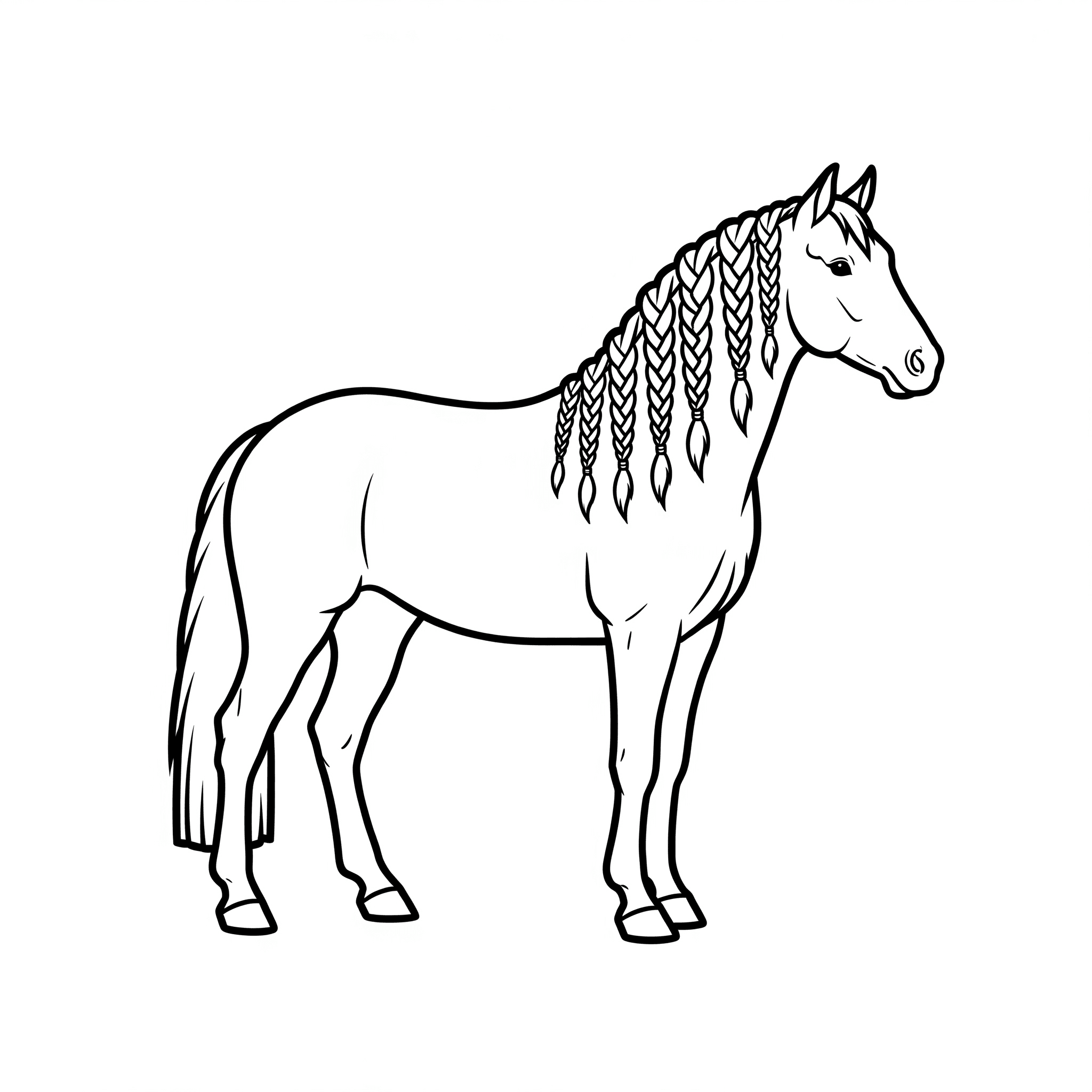 Pferd mit geflochtener Maehne Ausmalbild