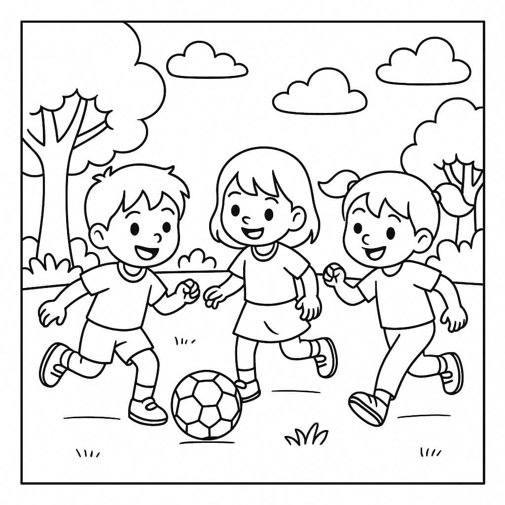 Kinder spielen Fussball Ausmalbild