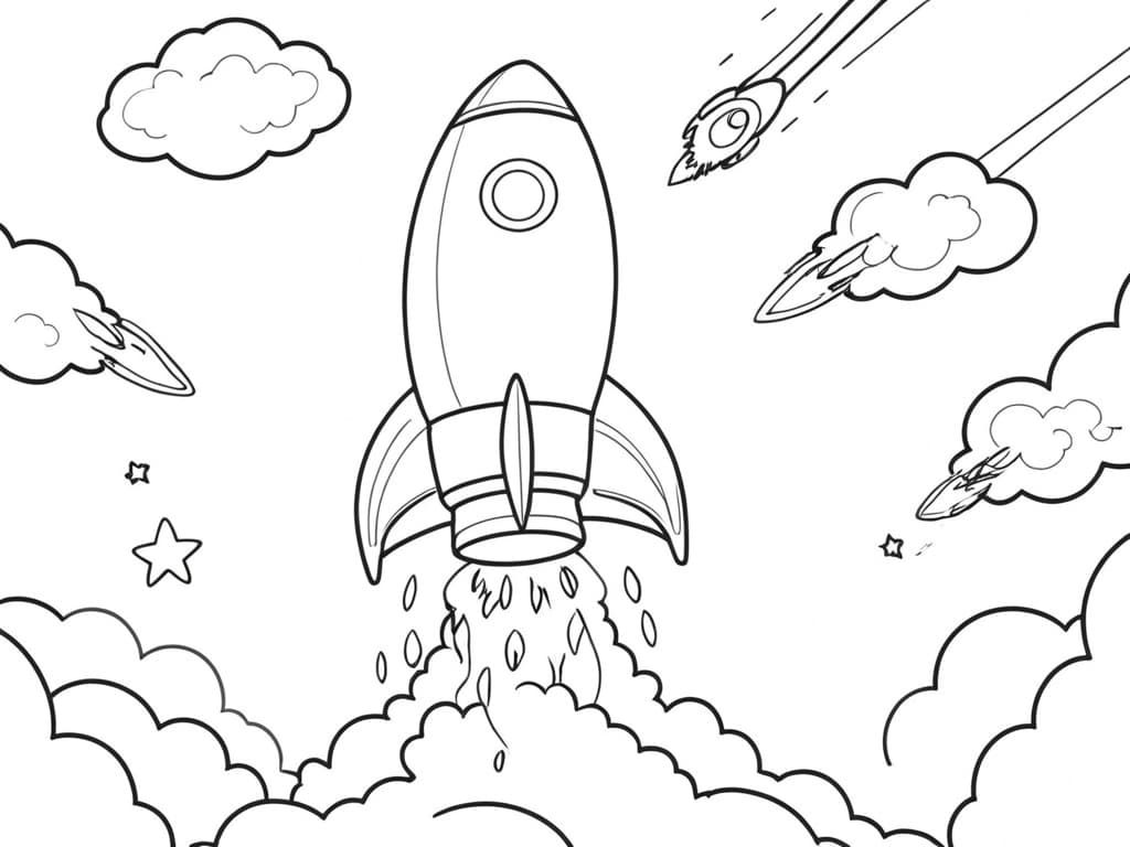Rakete startet Ausmalbild
