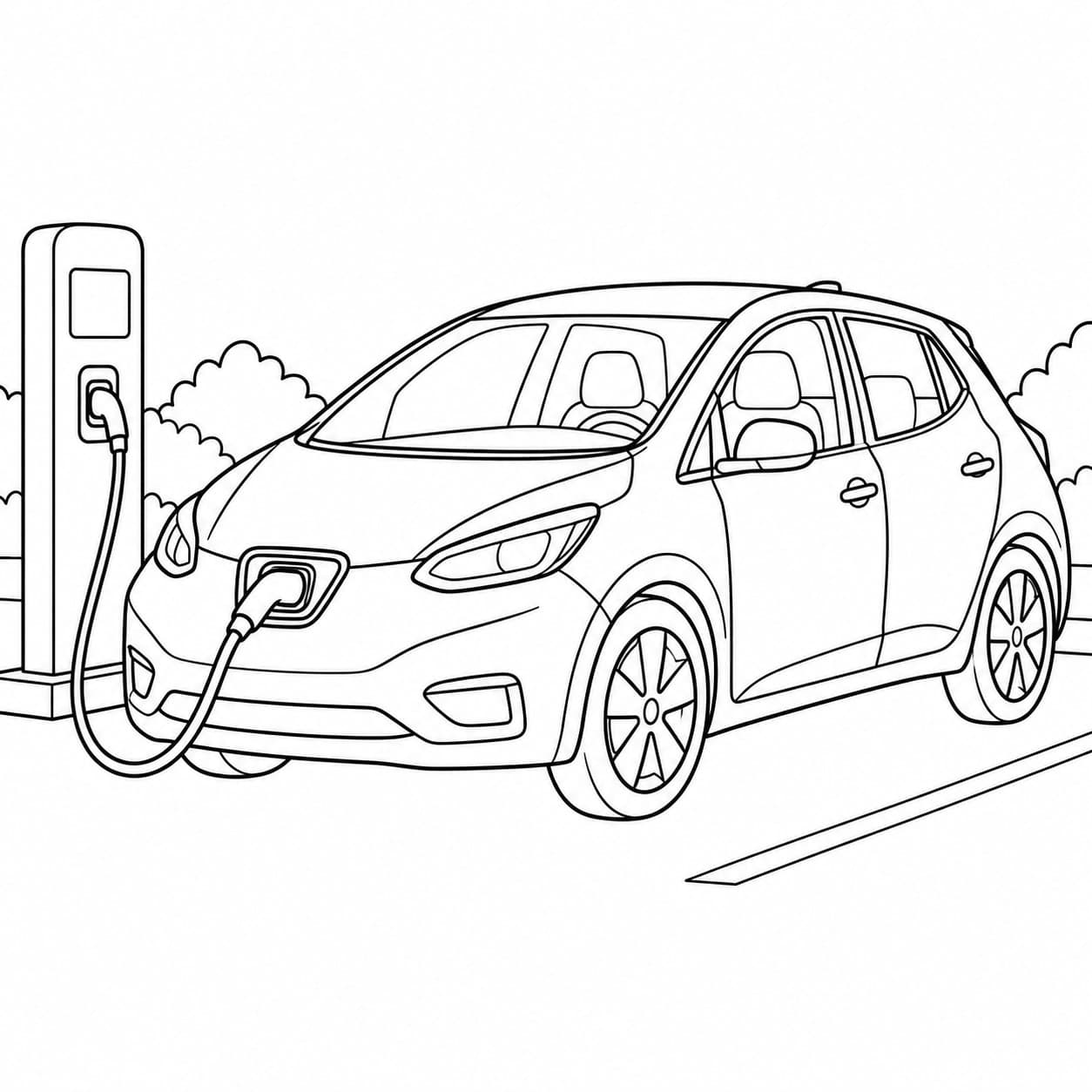 Elektroauto an einer Ladestation zum Ausmalen