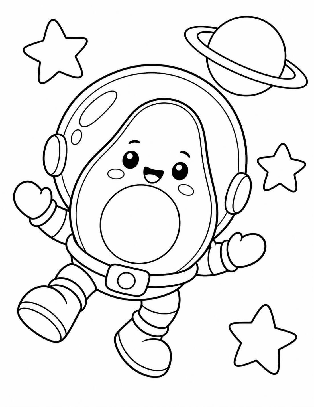 Avocado als Astronaut Ausmalbild – einfache Malvorlage für Kinder