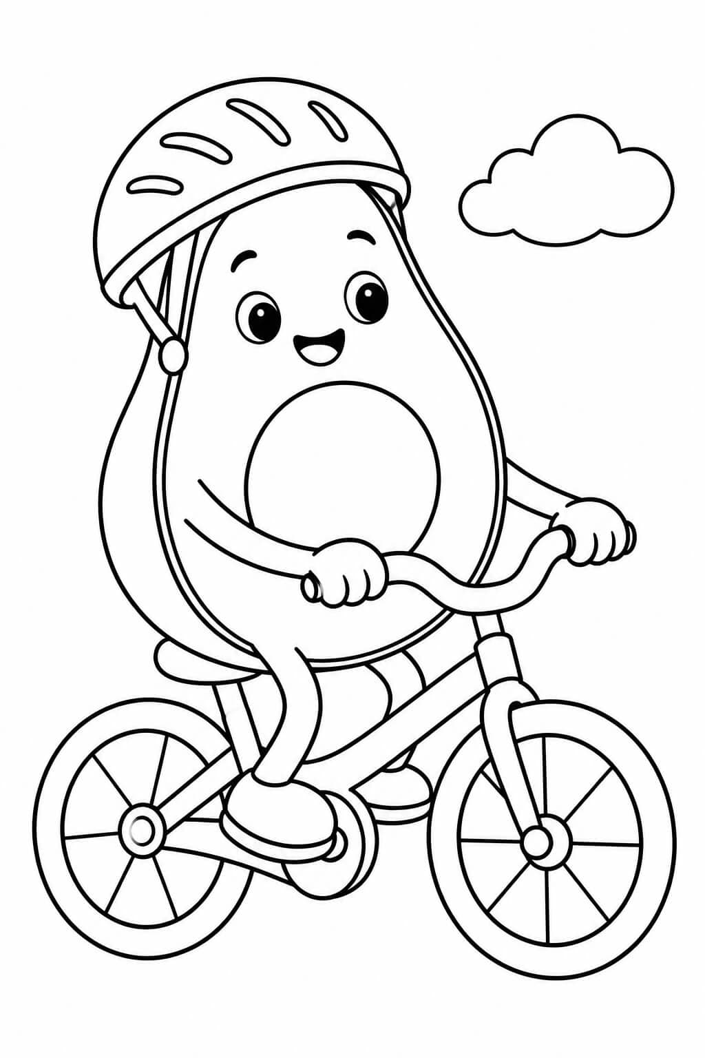 Avocado auf dem Fahrrad Ausmalbild – einfache Malvorlage für Kinder