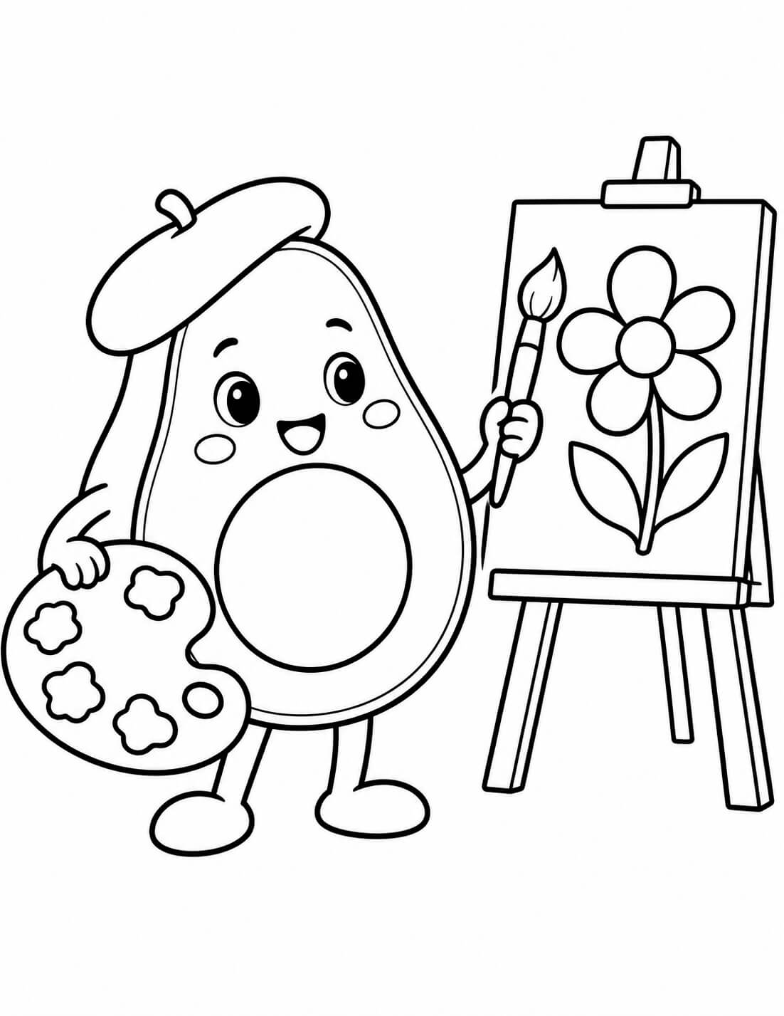 Avocado beim Malen Ausmalbild – einfache Malvorlage für Kinder