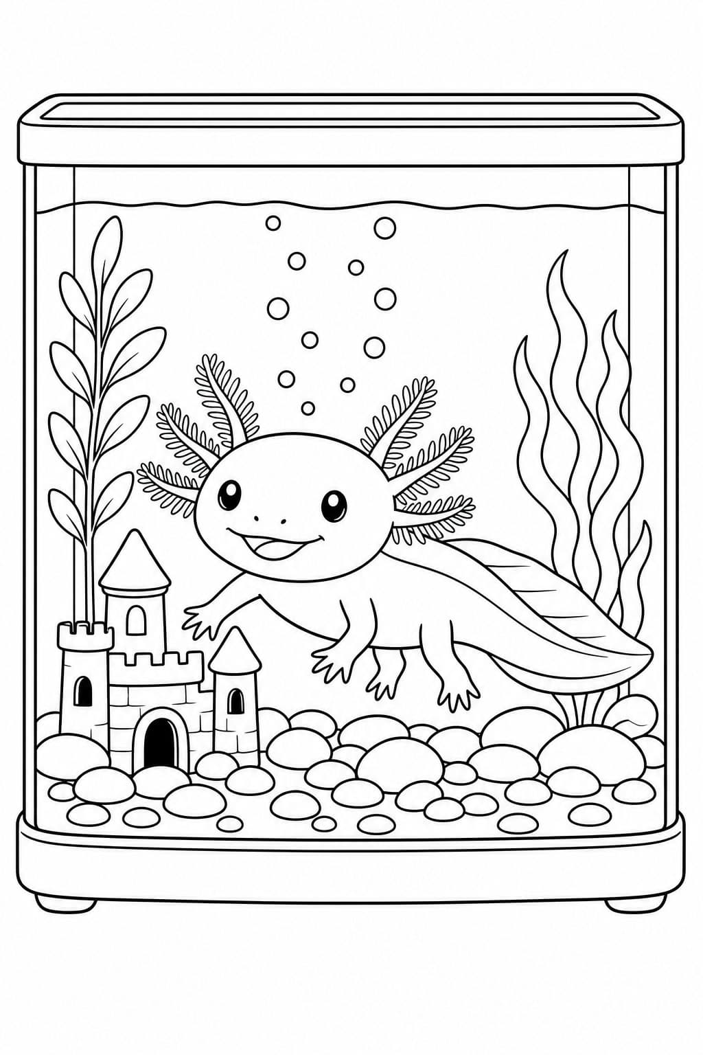 Axolotl im Aquarium Ausmalbild