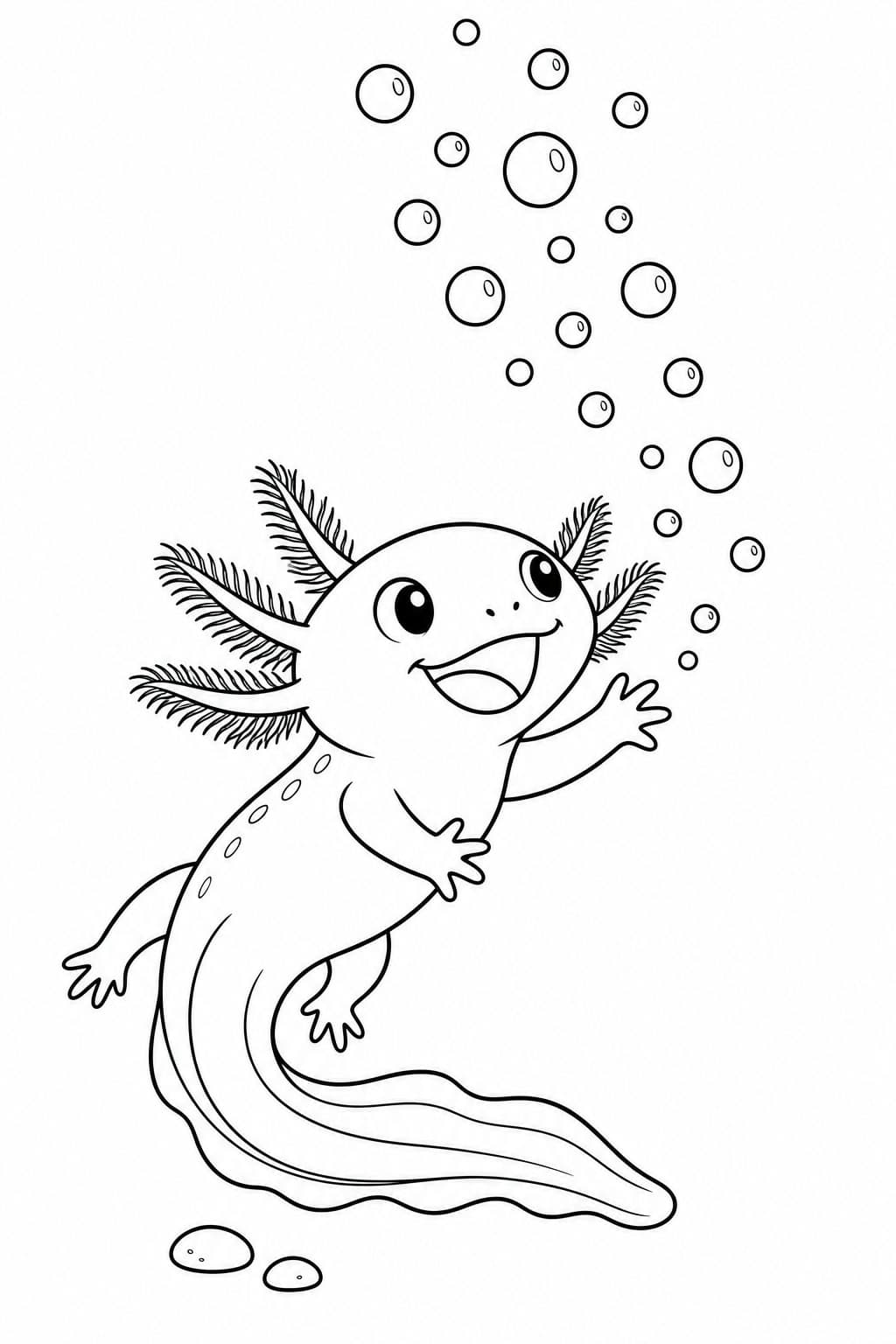 Axolotl mit Blasen Ausmalbild