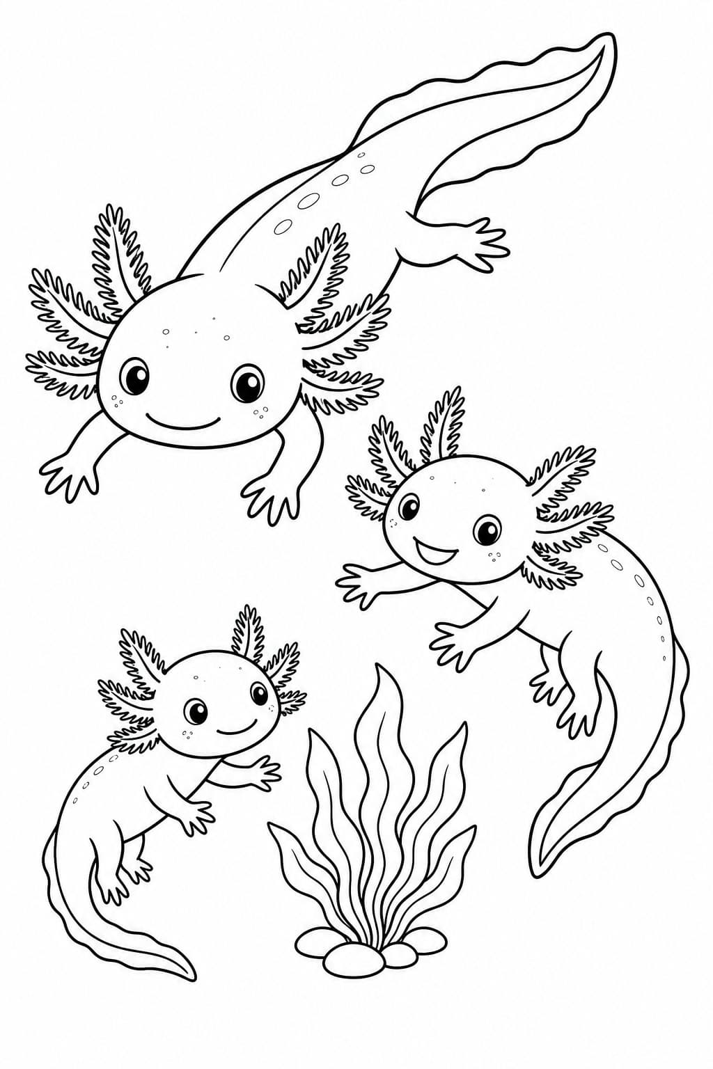 Axolotl mit Freunden Ausmalbild