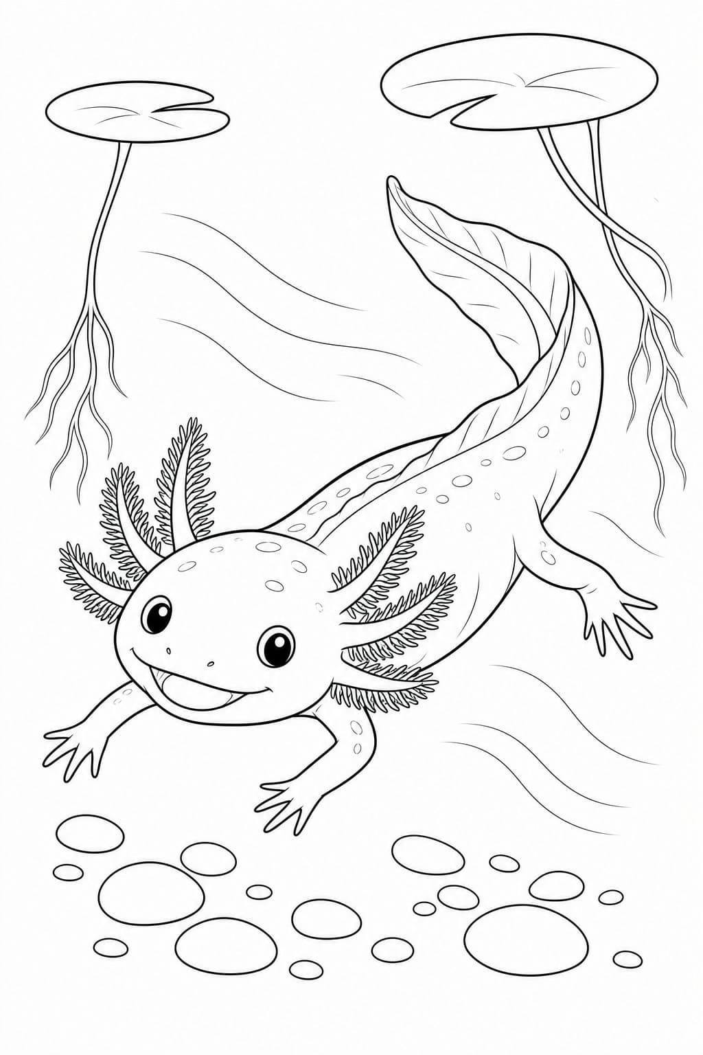Axolotl unter Wasser Ausmalbild
