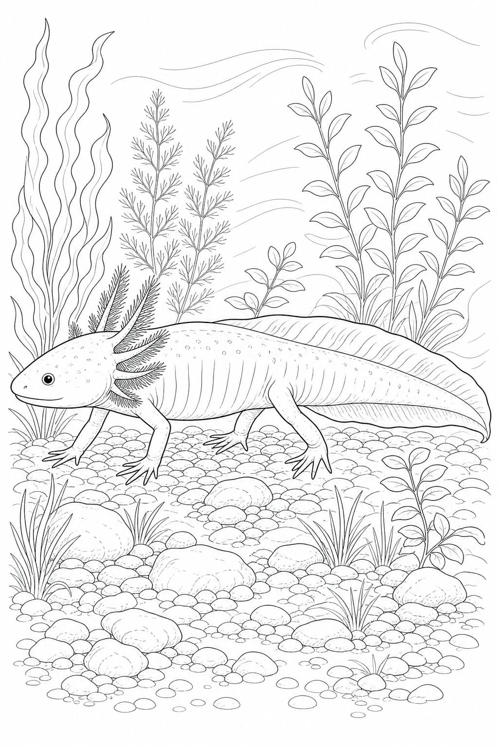 Realistischer Axolotl Ausmalbild