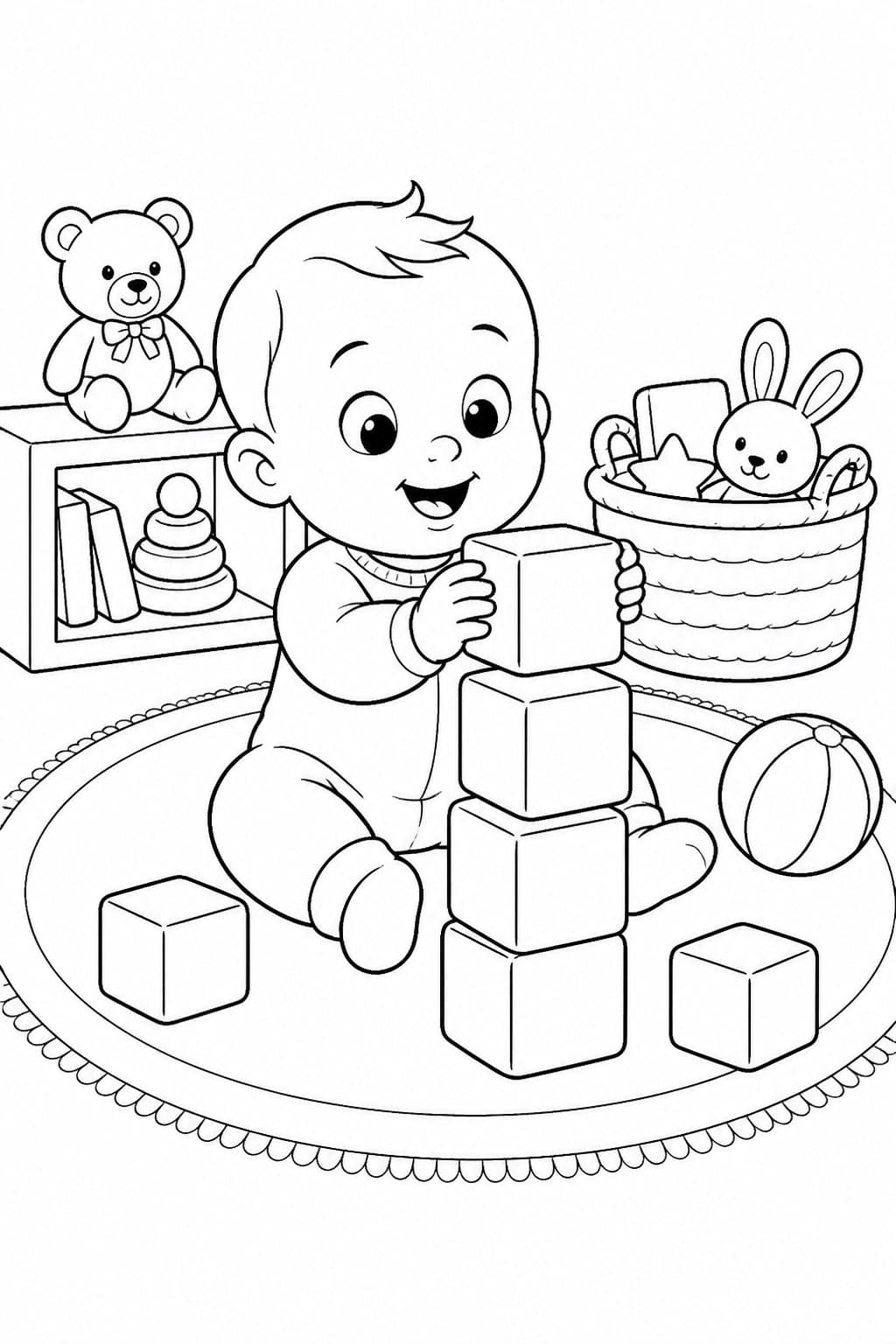 Baby spielt mit Bauklötzen Ausmalbild