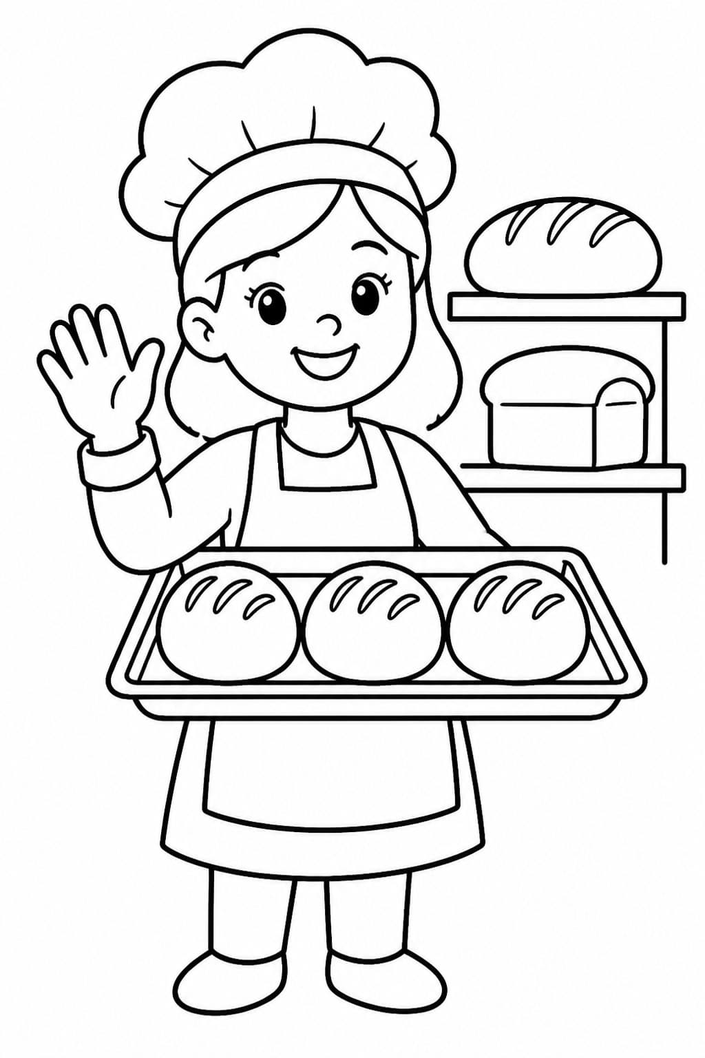 Bäckerin mit Brötchen Ausmalbild