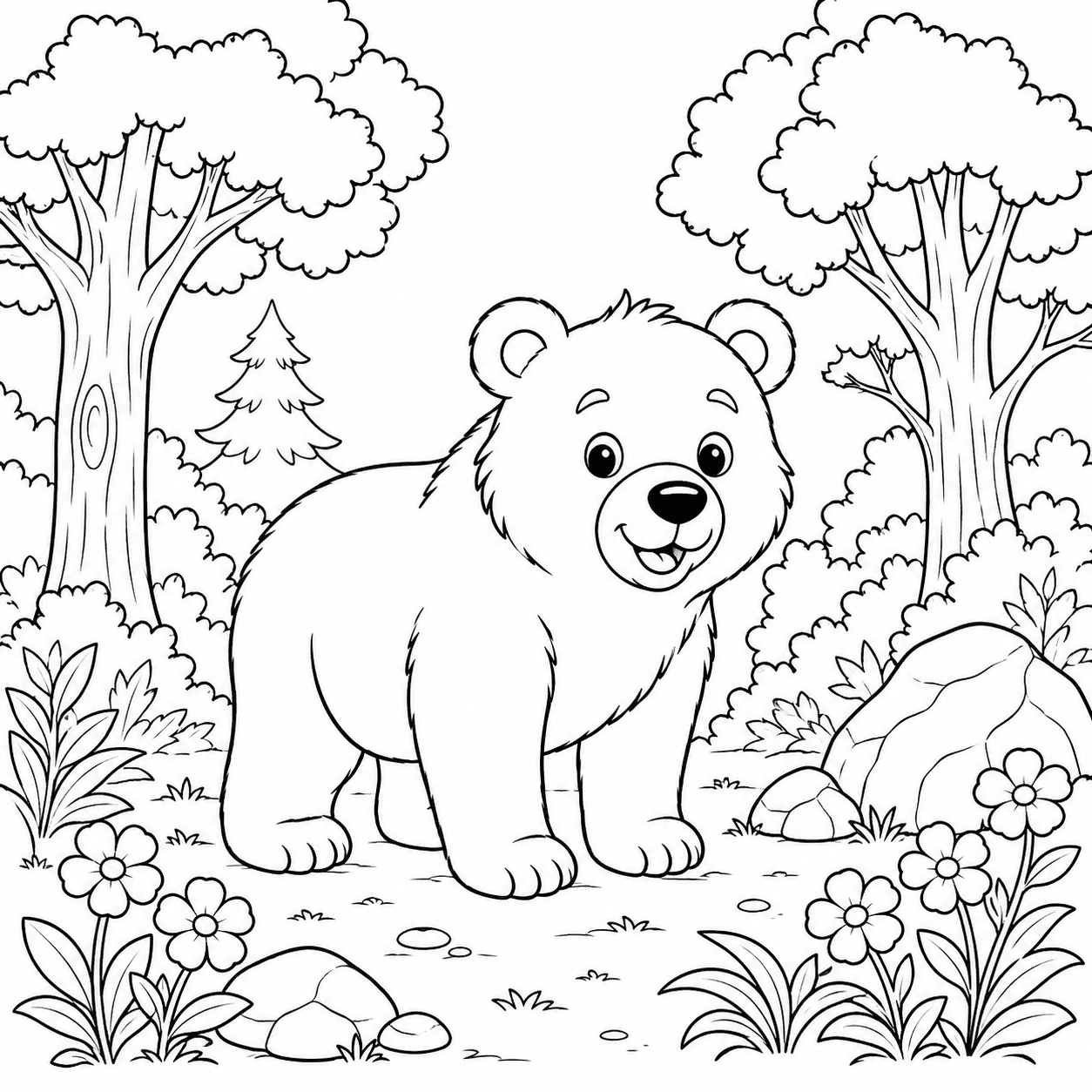 Bär im Wald Ausmalbild
