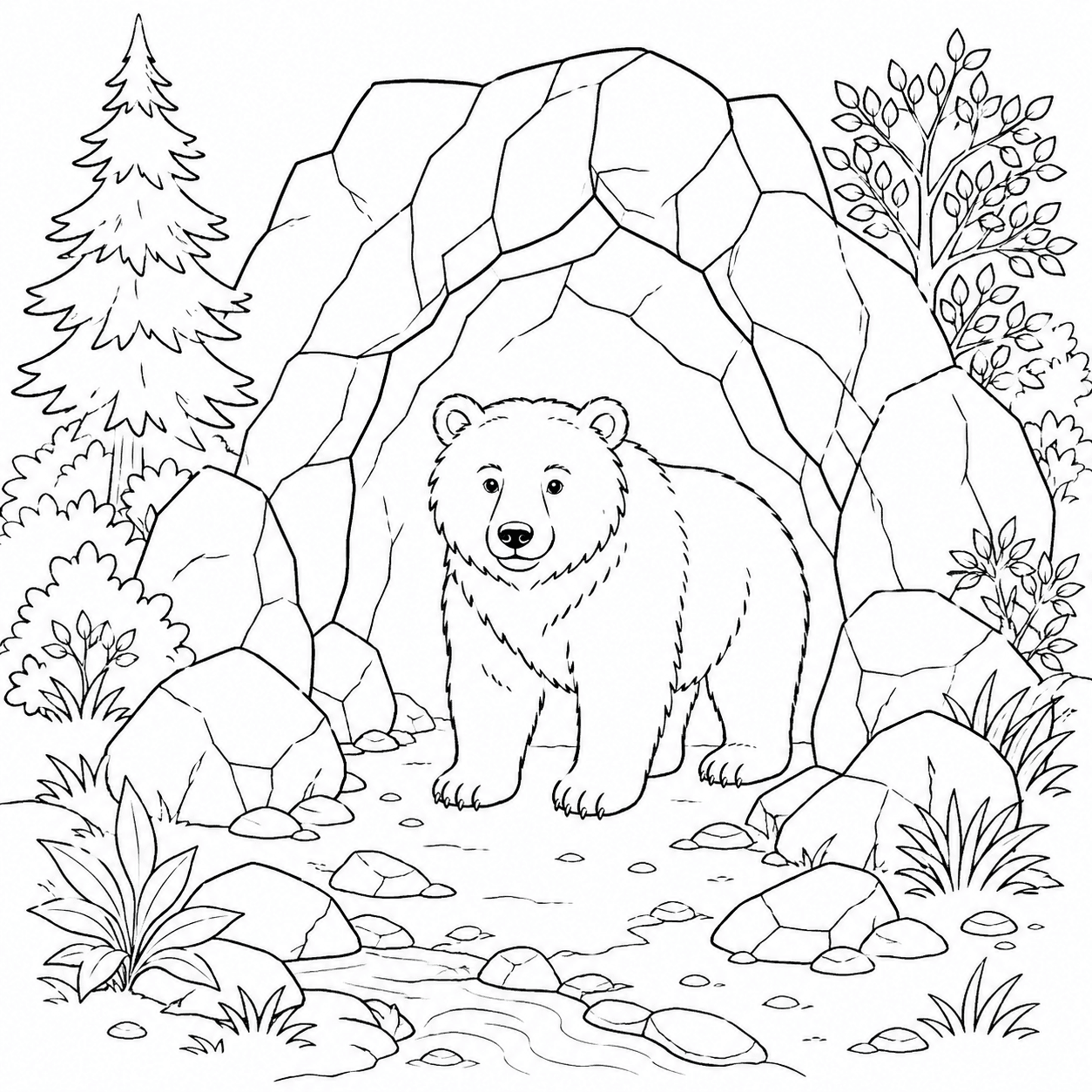 Bär in Höhle Ausmalbild