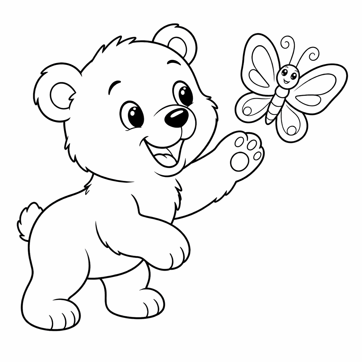 Teddybär mit Schmetterling Ausmalbild