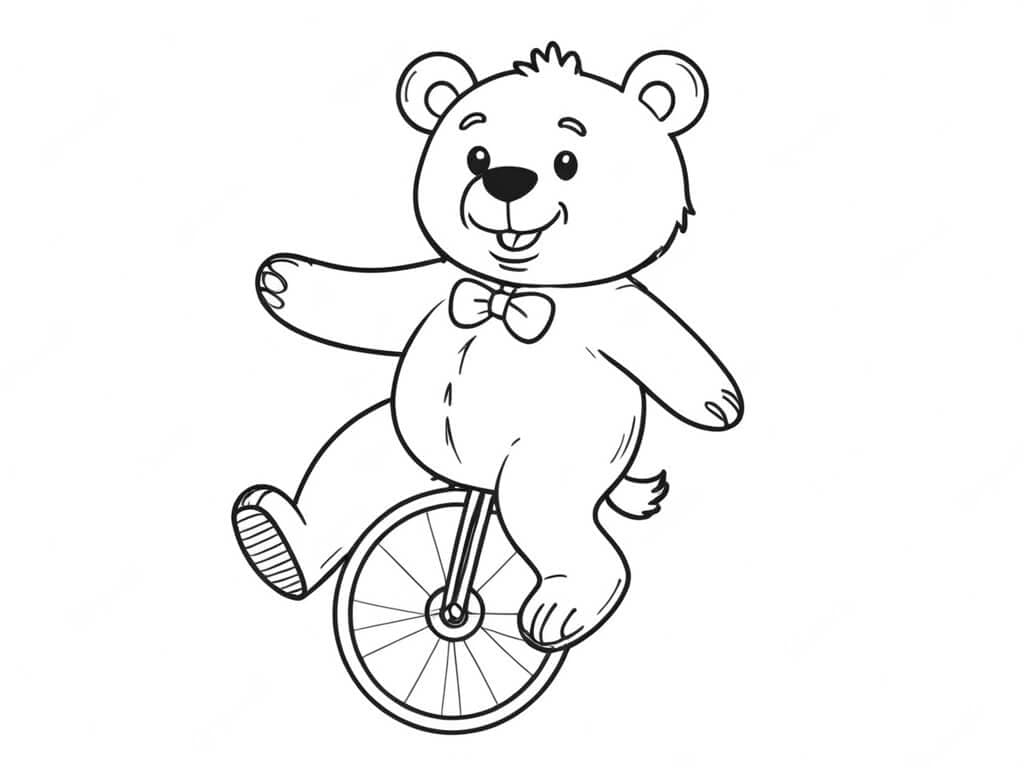 Bär auf einem Einrad Ausmalbild
