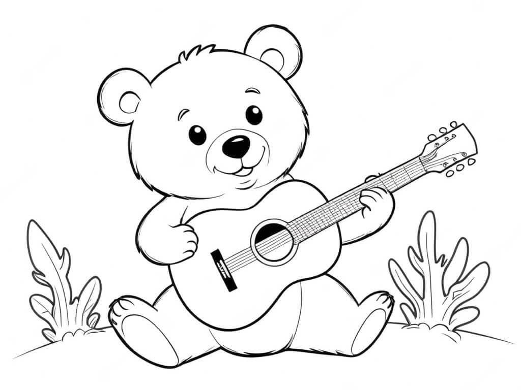 Bär spielt Gitarre Ausmalbild