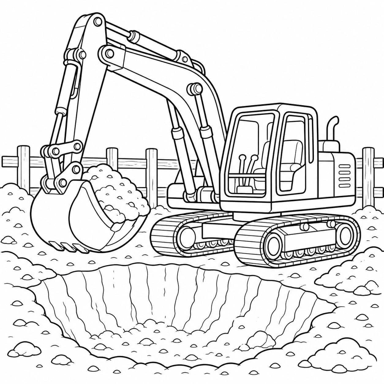 Bagger gräbt ein Loch Ausmalbild