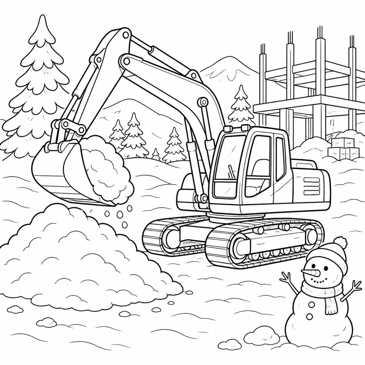 Bagger im Schnee Ausmalbild