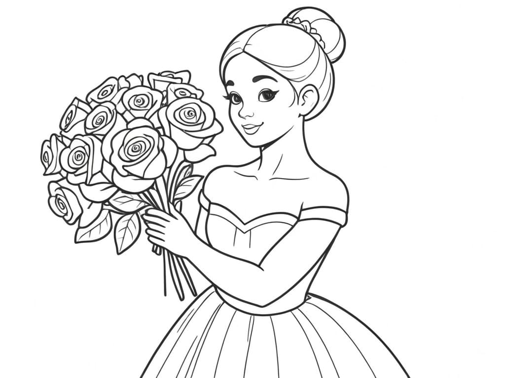 Ballerina mit Blumenstrauß Ausmalbild