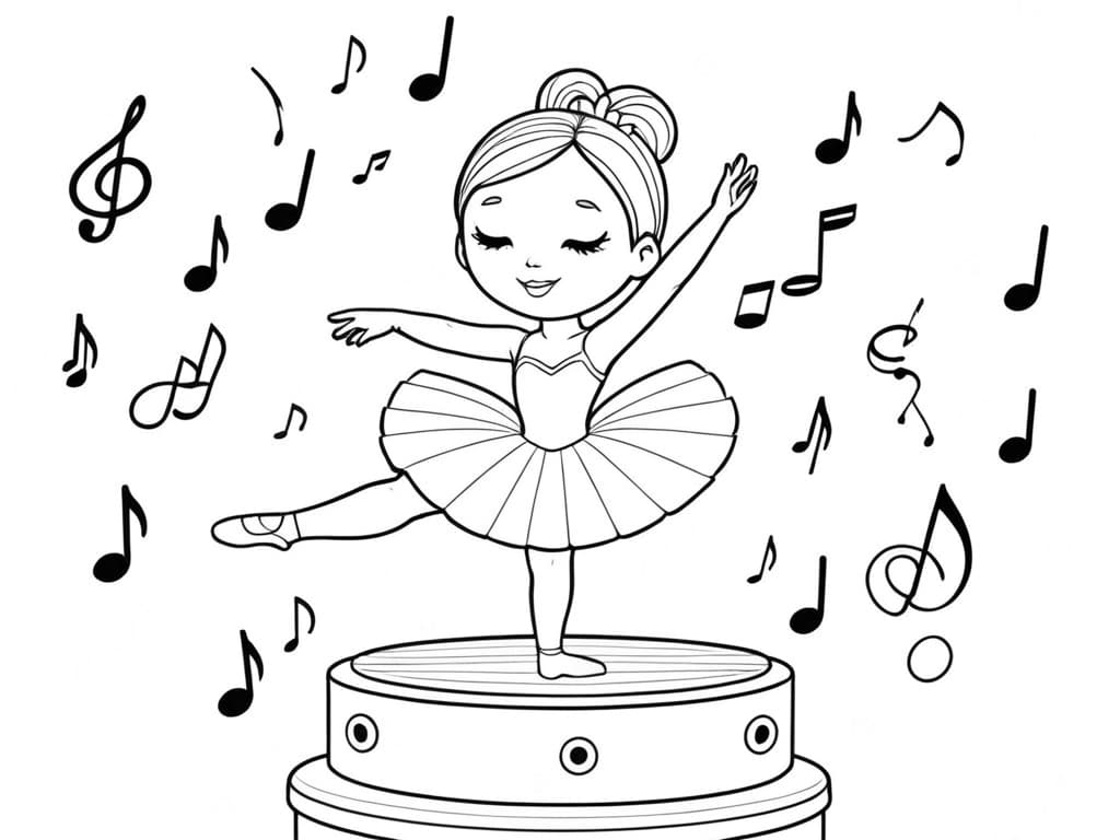 Ballerina mit Musiknoten Ausmalbild