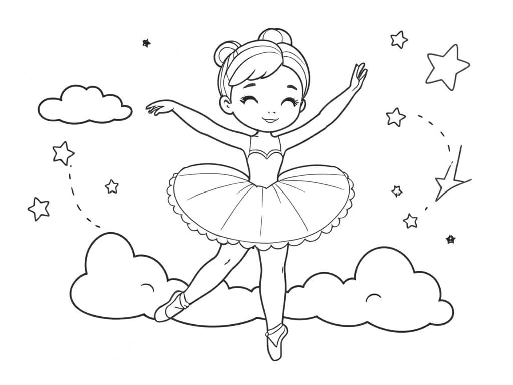 Ballerina tanzt auf Wolken Ausmalbild