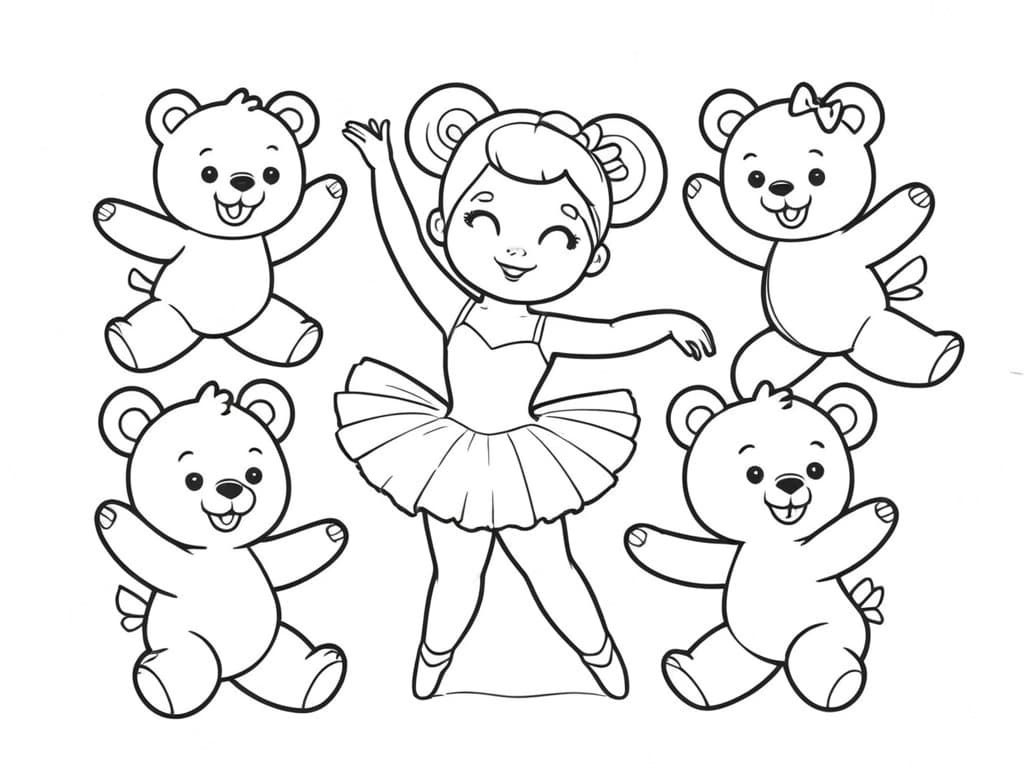 Ballerina und Bären Ausmalbild