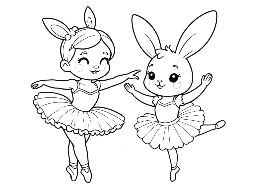 Ballerina und ihr Freund Tanzhase Ausmalbild