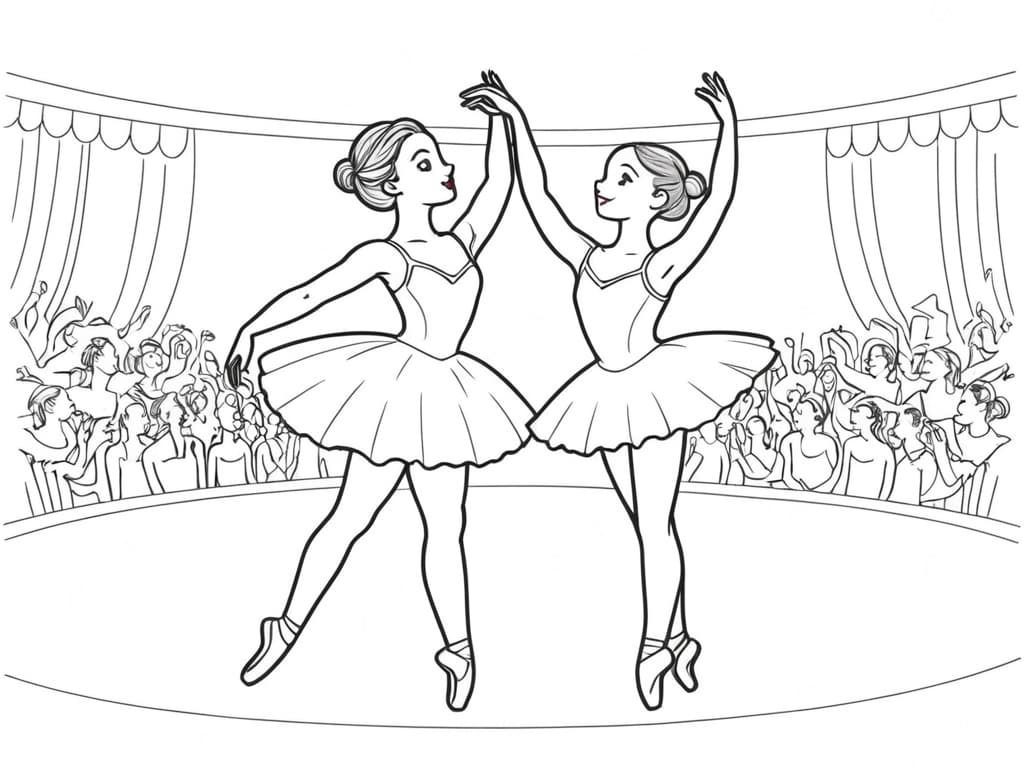 Ballerinen auf Bühne Ausmalbild