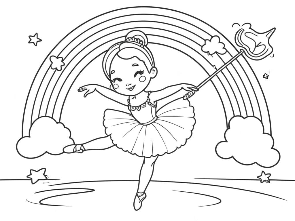 Regenbogen-Ballerina Ausmalbild