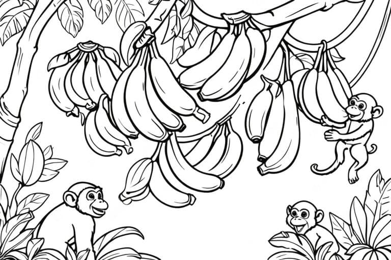 Affe und Bananen Ausmalbild
