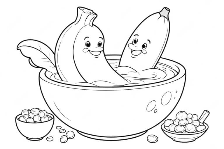 Bananen baden im Müsli Ausmalbild