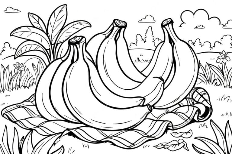 Bananen beim Picknick im Garten Ausmalbild