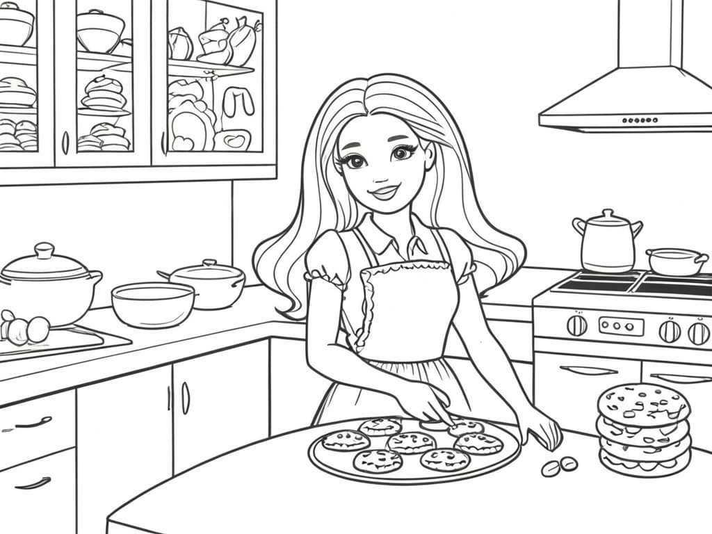 Barbie backt Kekse in der Küche Ausmalbild
