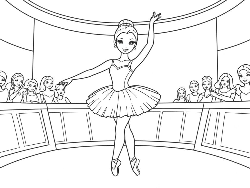 Barbie Ballerina im Theater tanzend Ausmalbild