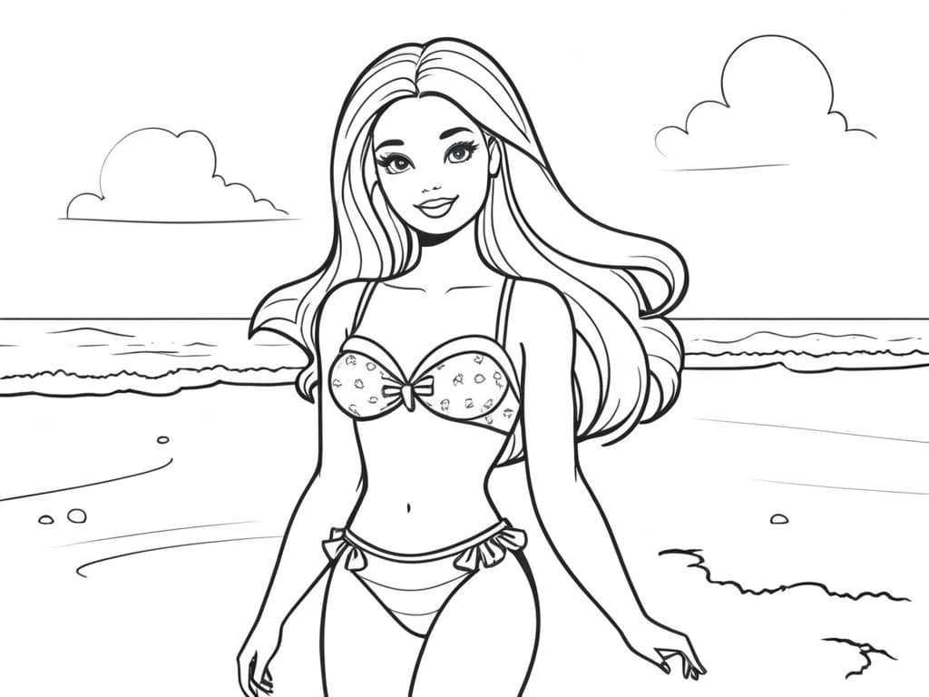 Barbie im Bikini am Meer Ausmalbild