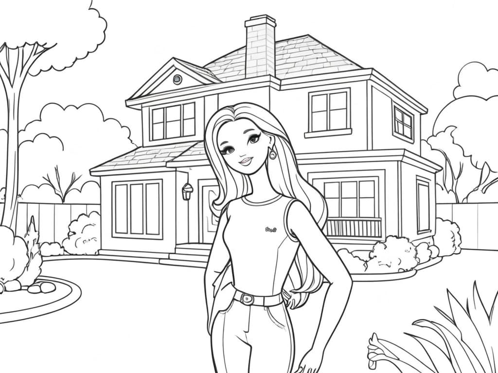 Barbie in ihrem Haus Ausmalbild