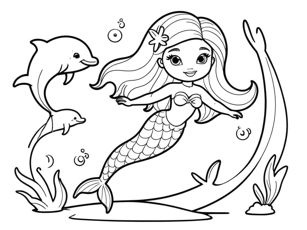 Barbie Meerjungfrau mit Delfin Ausmalbild