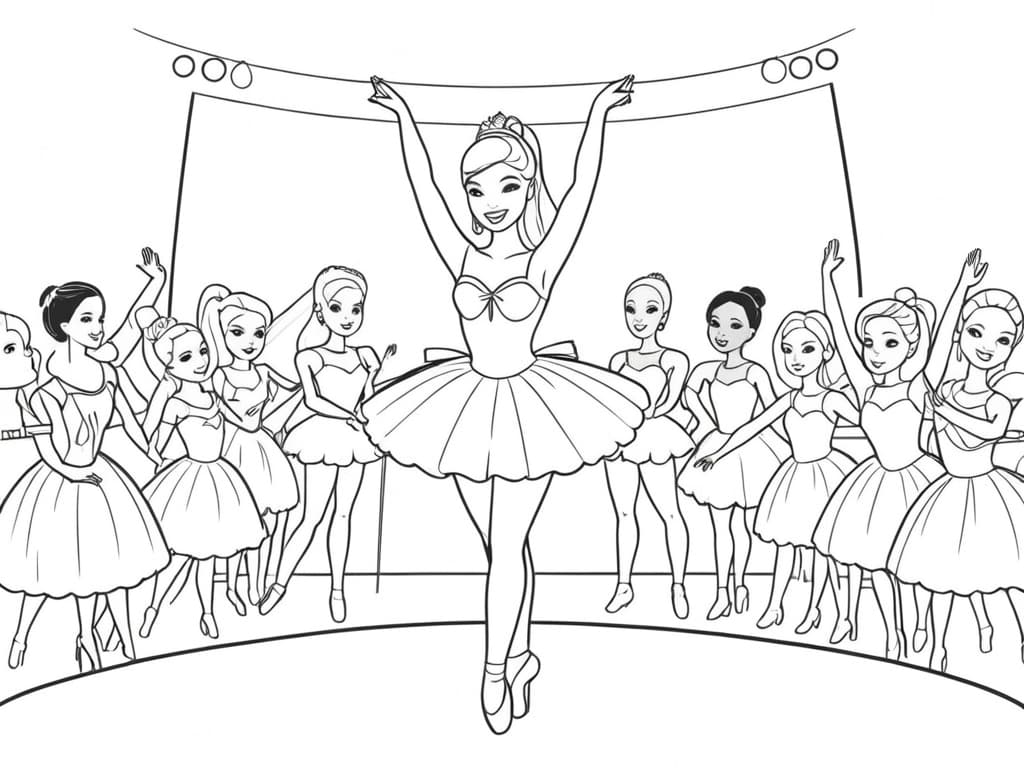 Barbie mit Ballerina-Freundinnen Ausmalbild