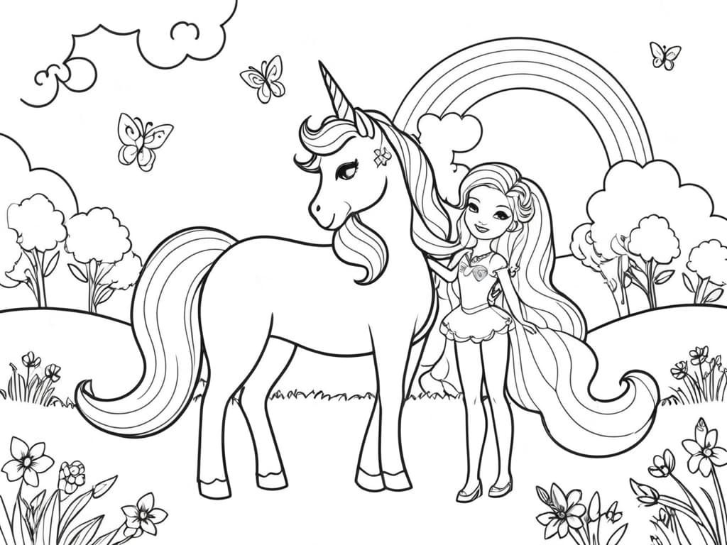 Barbie mit Einhorn Ausmalbild