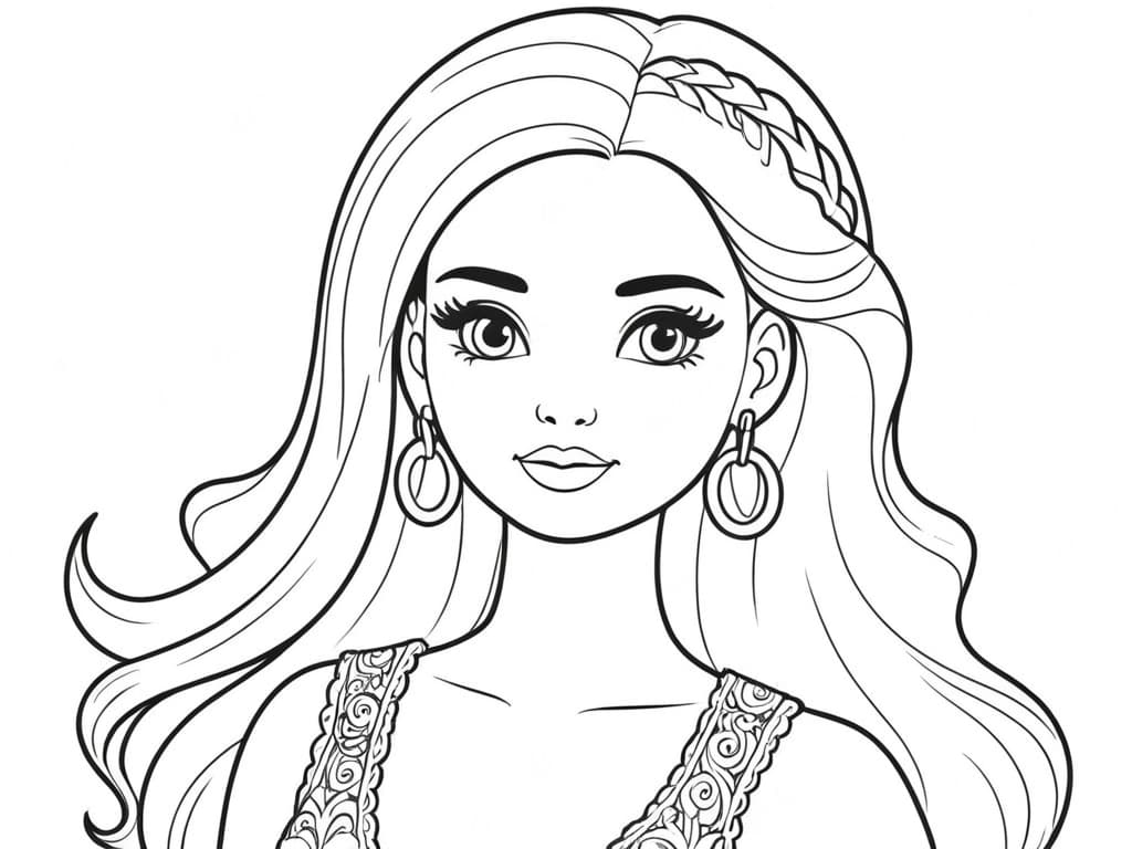 Barbie mit großen Ohrringen Ausmalbild