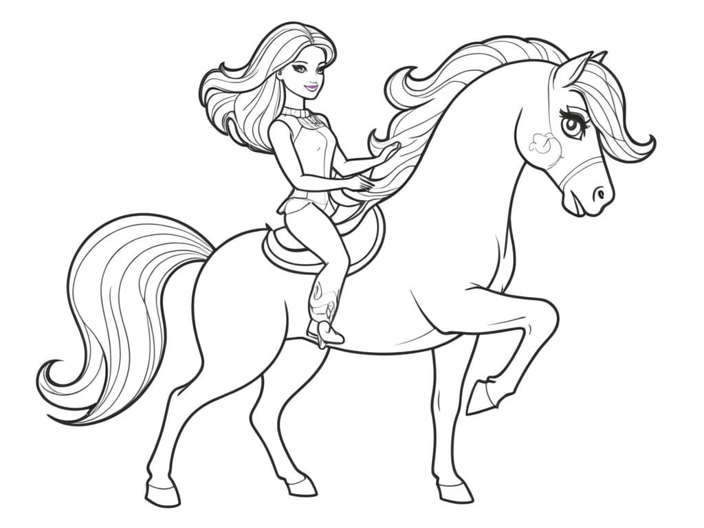 Barbie mit ihrem Pferd Ausmalbild