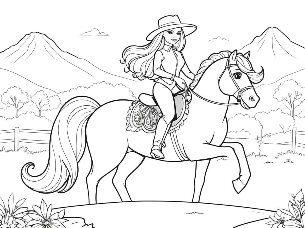 Barbie reitet Pferd Ausmalbild