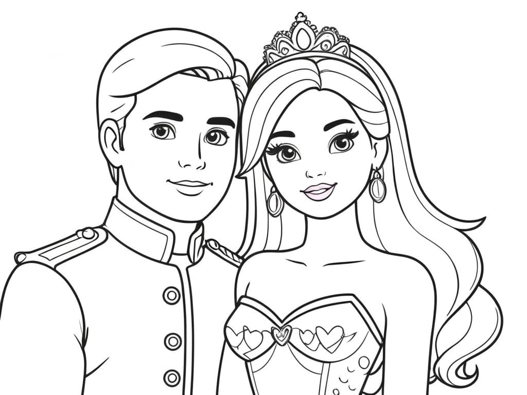 Barbie und Ken als Königspaar Ausmalbild