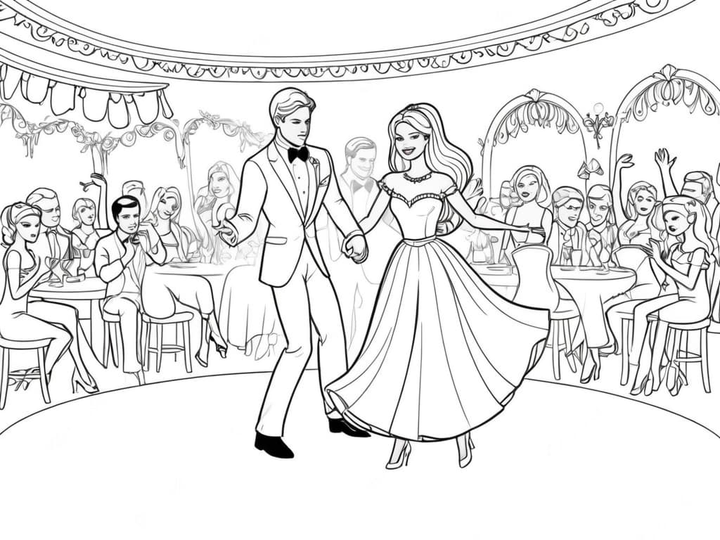 Barbie und Ken auf der Party Ausmalbild