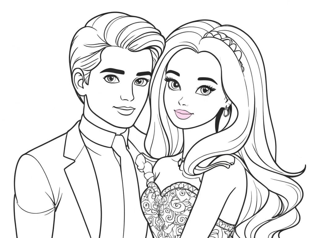 Barbie und Ken zusammen Ausmalbild