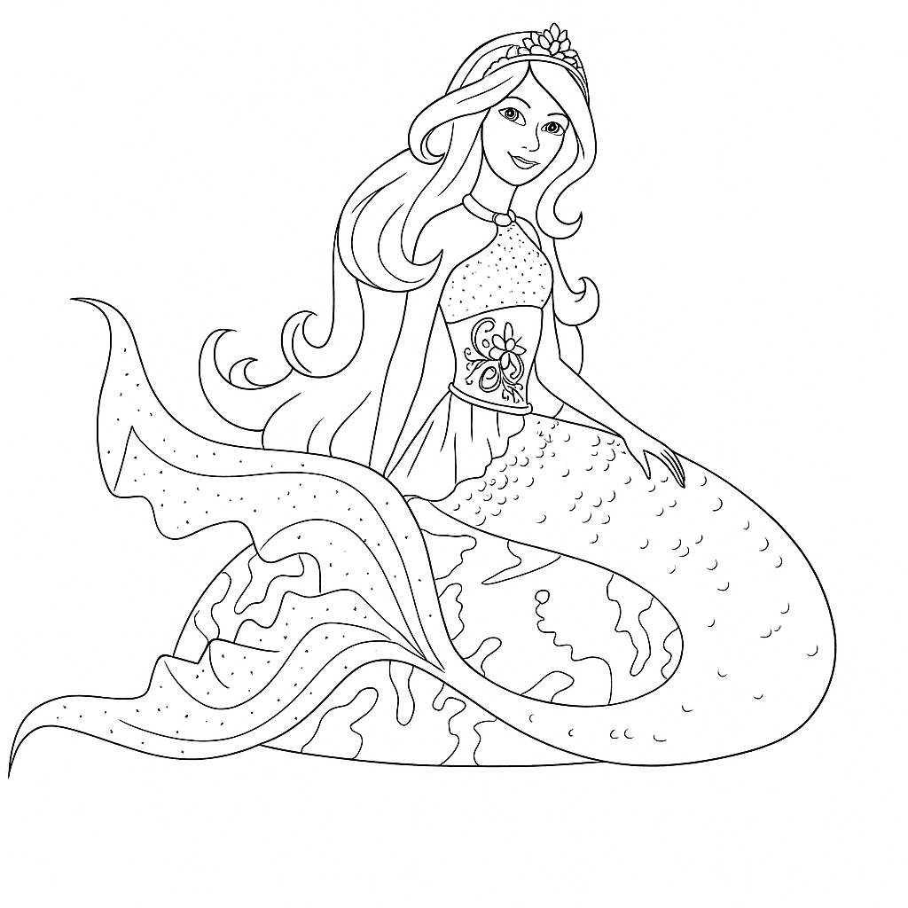 Barbie Meerjungfrau auf einem Felsen Ausmalbild